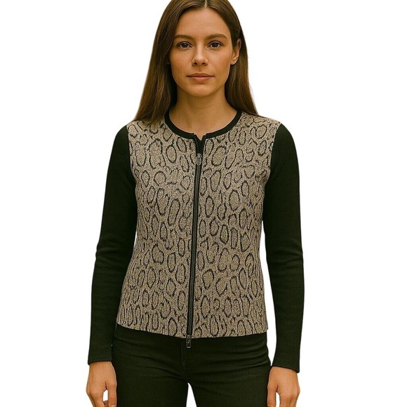 Maurice Sasson Snakeskin Leather Front Zip Up Jacket Knit Sleeves Black/ White S - Picture 1 of 10